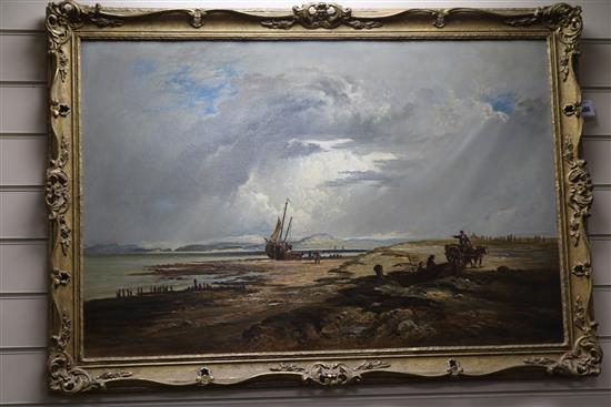 19th century English School Fisherfolk on the shore at low tide 24 x 36in.